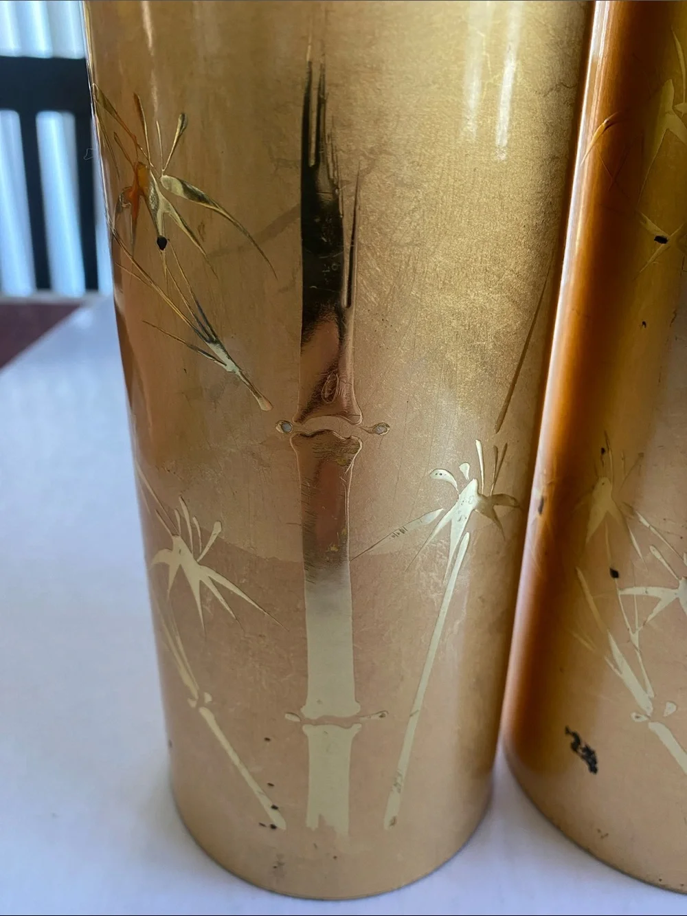 OMC Gold Bamboo Decorative Cylindrical 9”x3.25” Vase Pair - Home Accents